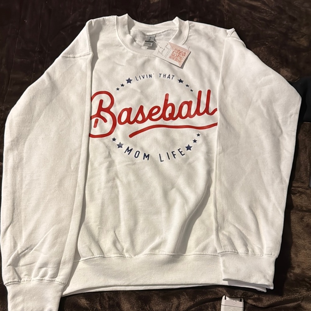 White Baseball Mom Life Sweater